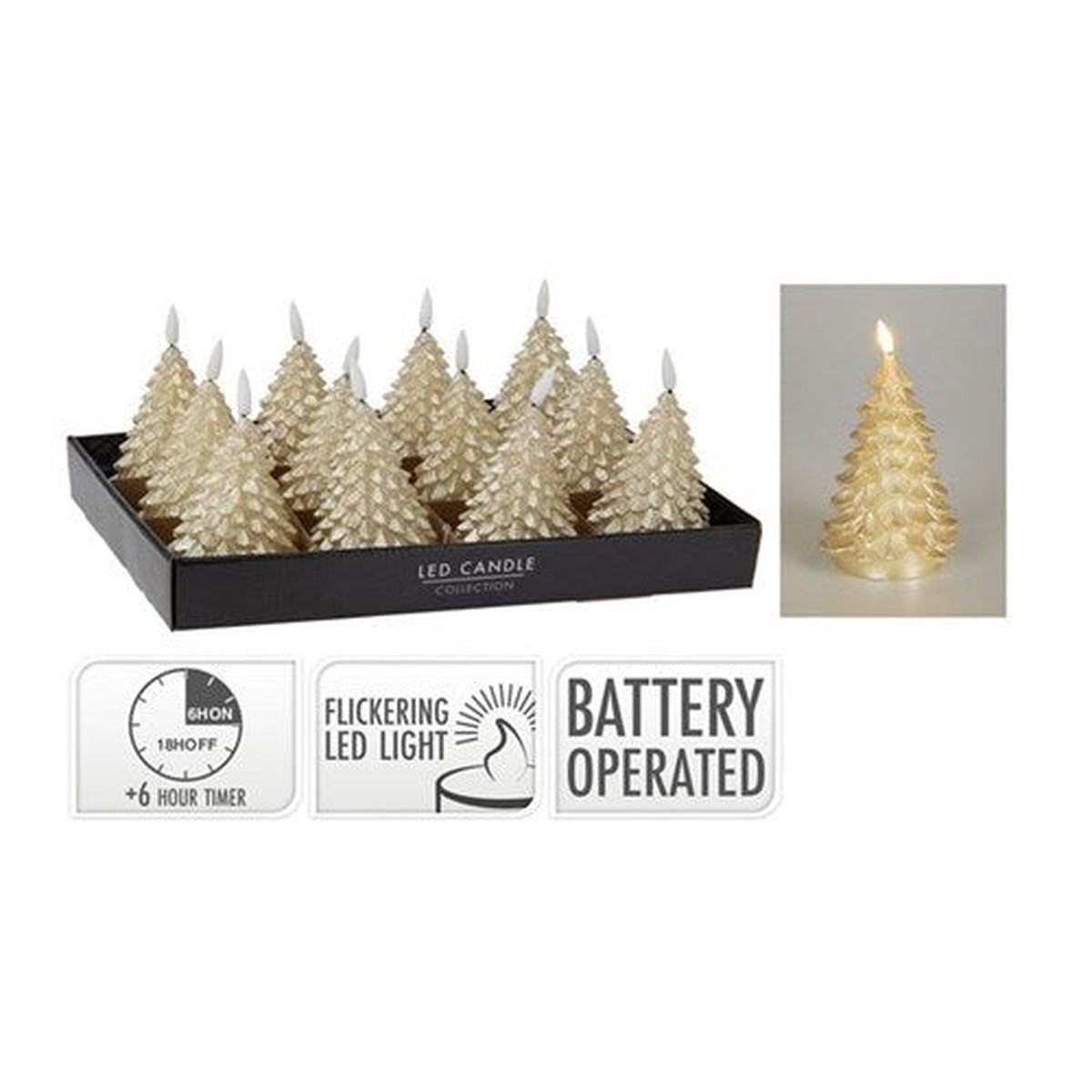 Led Candle Tree 11cm Gold Battery Operated