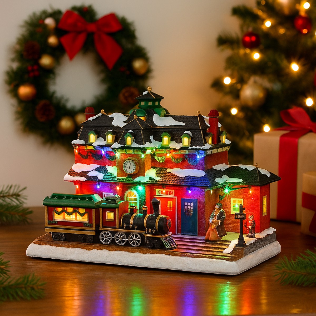 Train Station Christmas LED Moving Train with Music 33x17x25.5cm