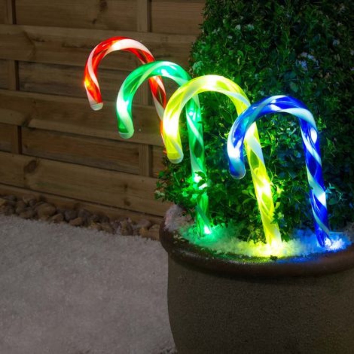 Solar Power Candy Cane Path Light Multicolour Set of 4