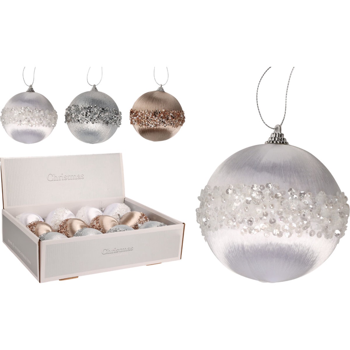 Christmas Bauble 100Mm Beads 3 Assorted Clear