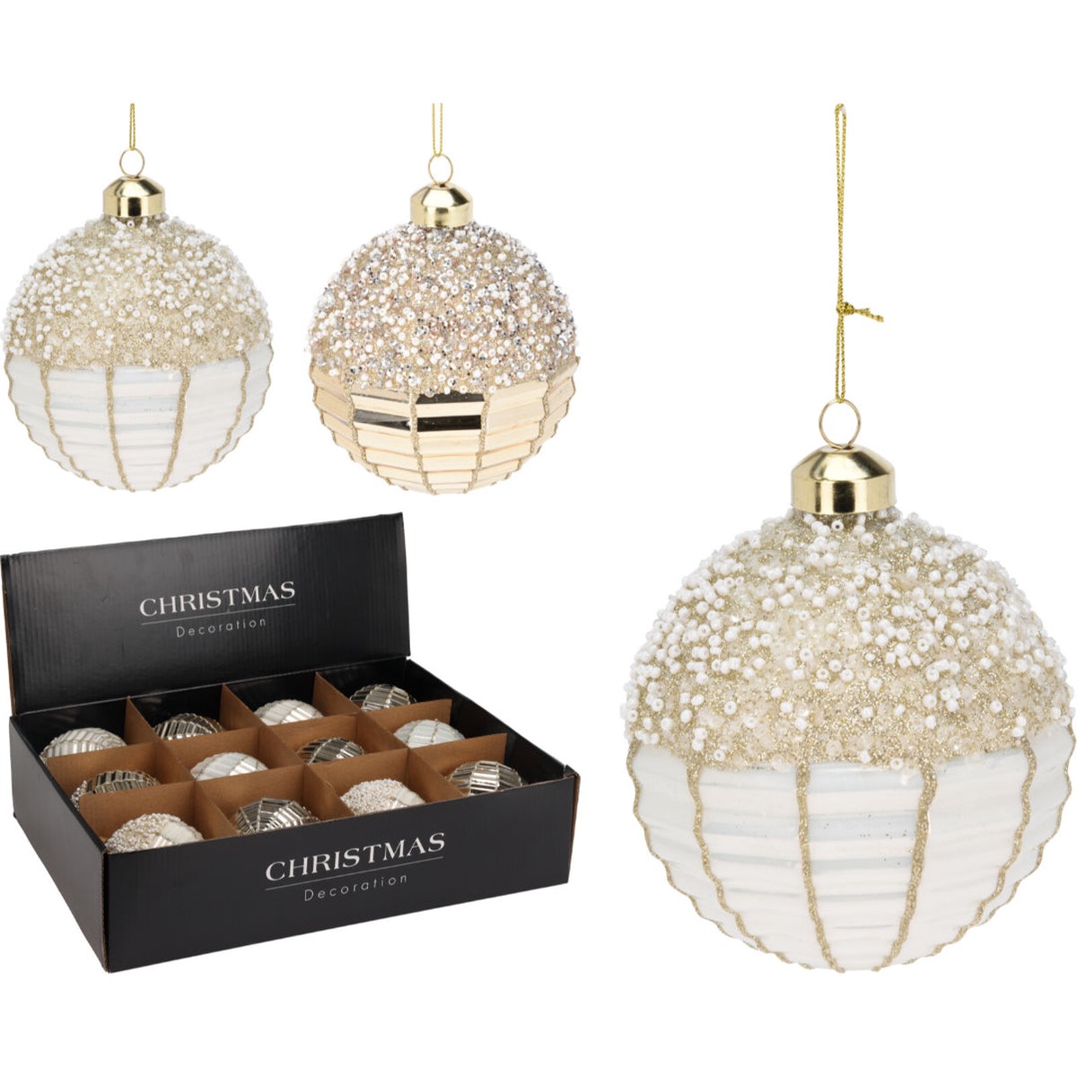 Christmas Bauble 8cm Glass 2 Assorted