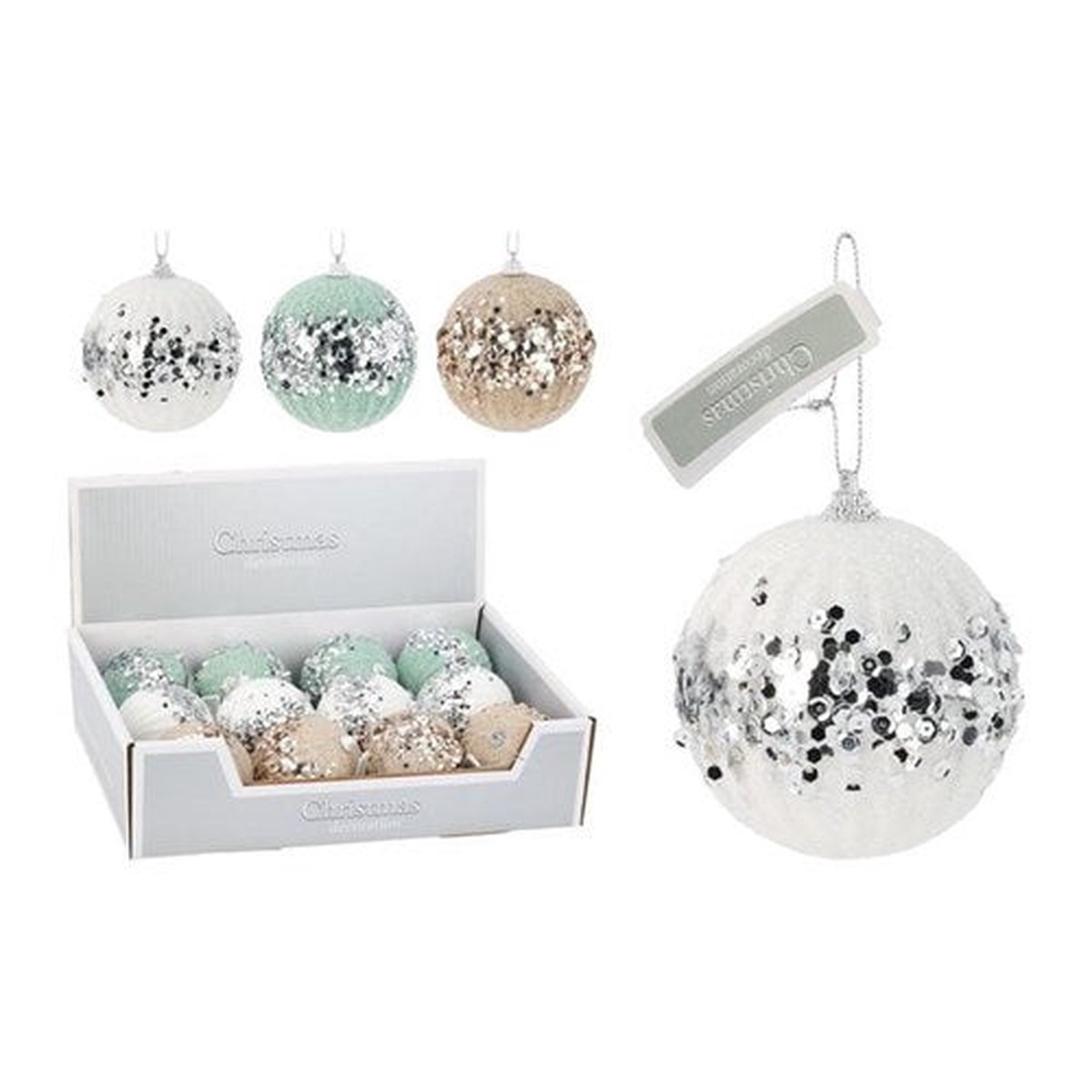Christmas Bauble 8cm With Sequins 3 Assorted