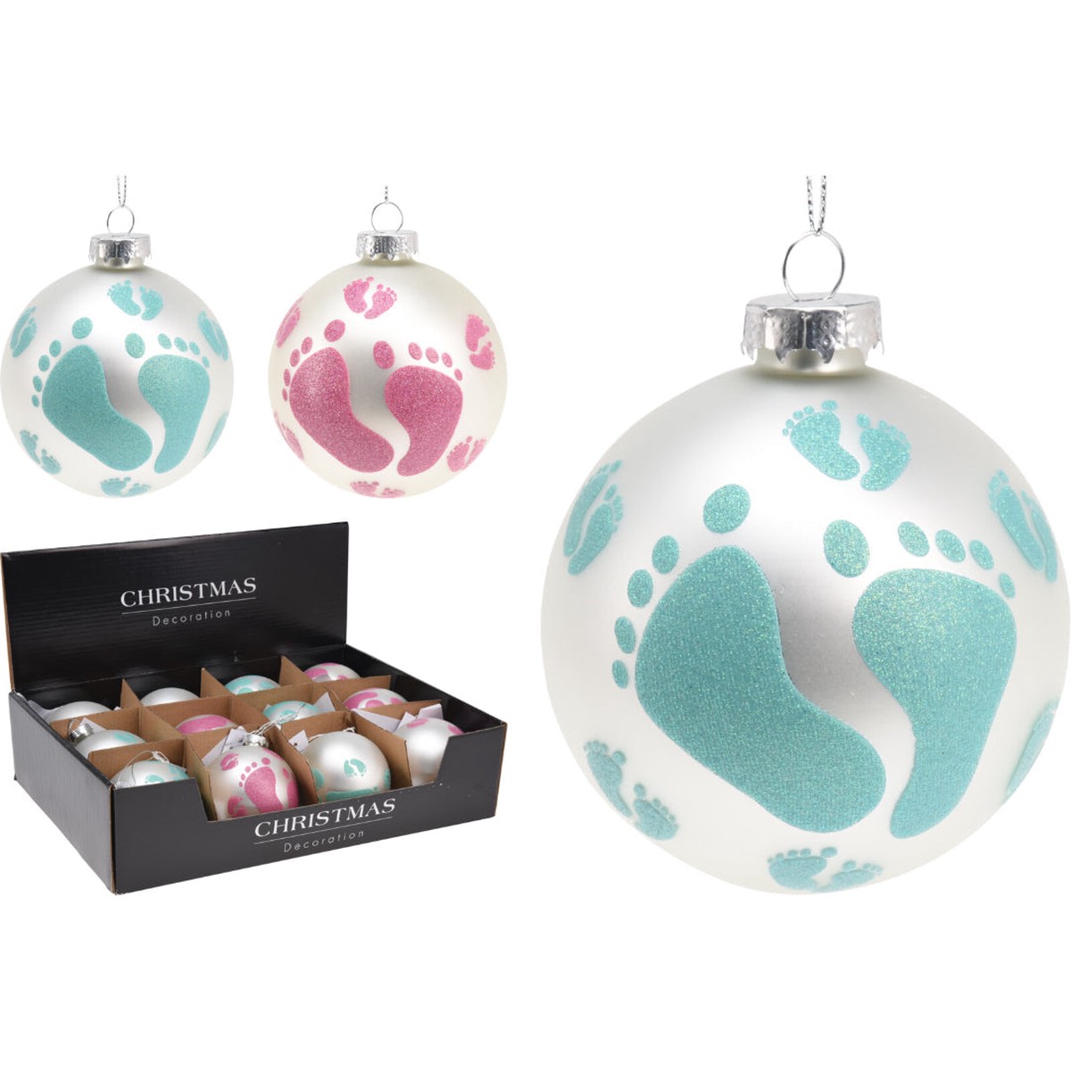 Christmas Bauble Baby Feet 80Mm 2 Assorted