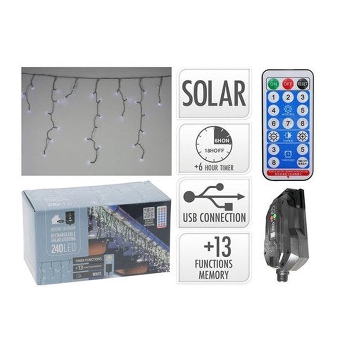 Premium Solar Icicle Lights 240Led White 7.8M