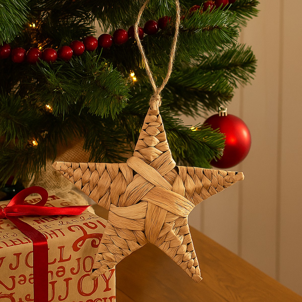 Woven Star Tree Ornament-Water Hyacinth 18cm