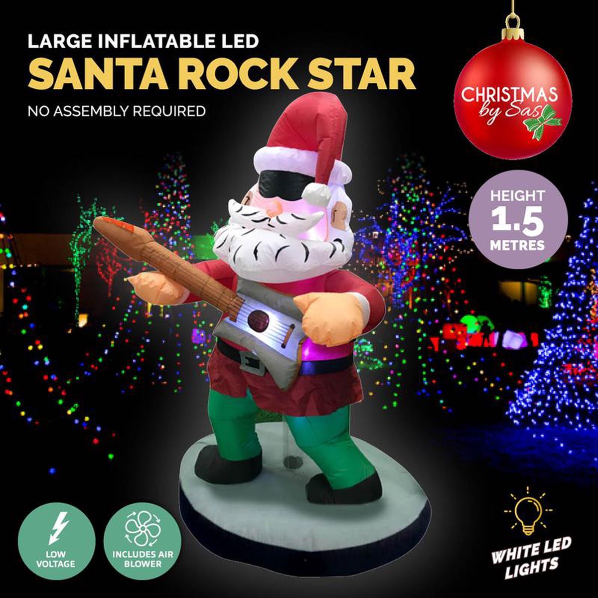 Inflatable Santa Rock Star 150cm Indoor Low Voltage