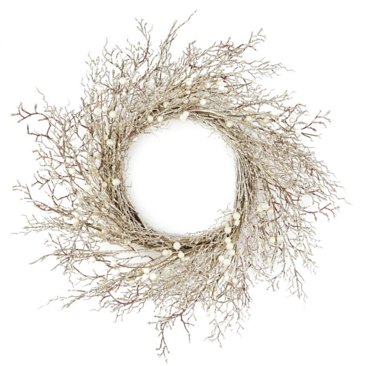 Wreath With Pearl Berries 55Cm Gold Glitter