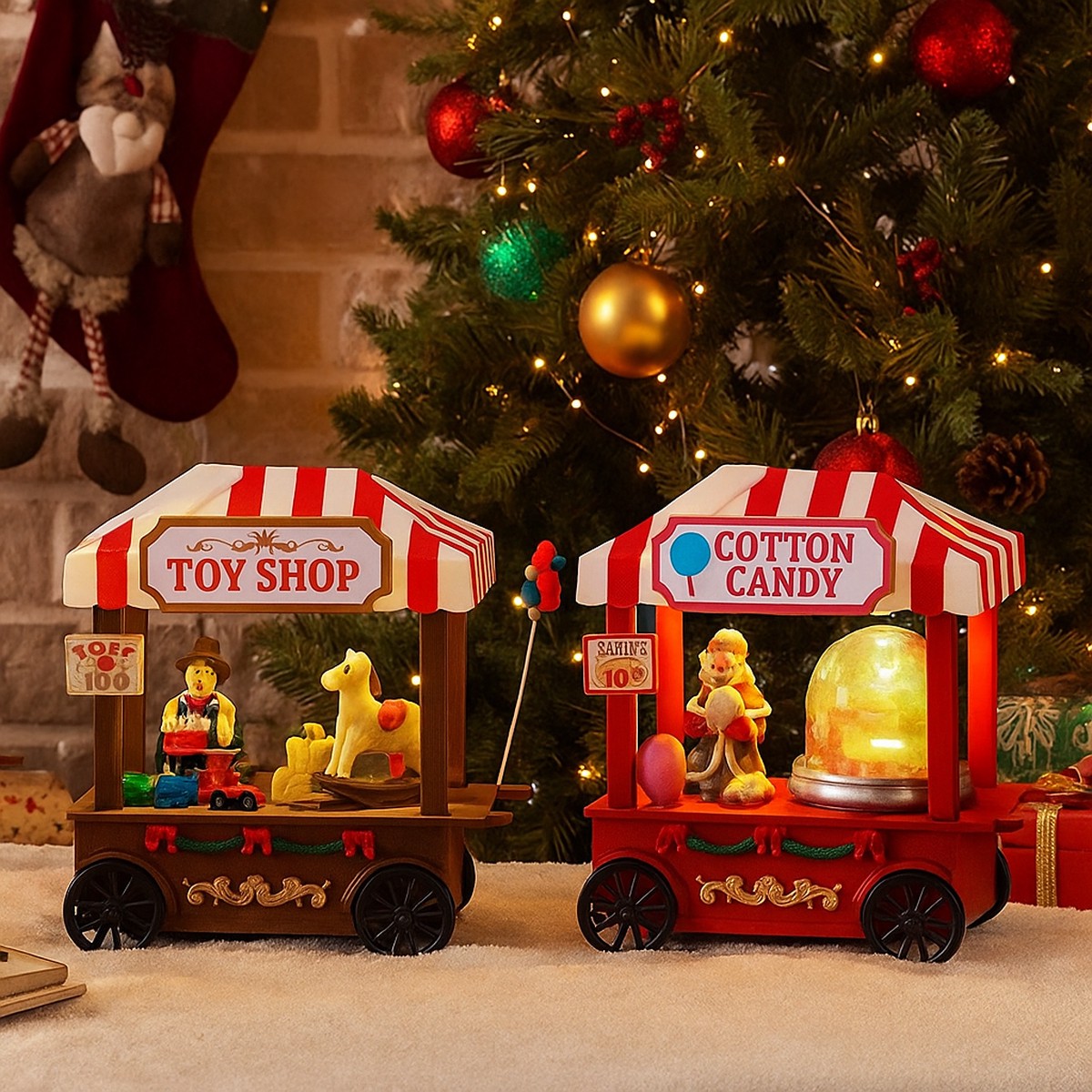 Christmas LED Toy Shop With Turning Function Cotton Candy 13x7.5x13cm Assorted