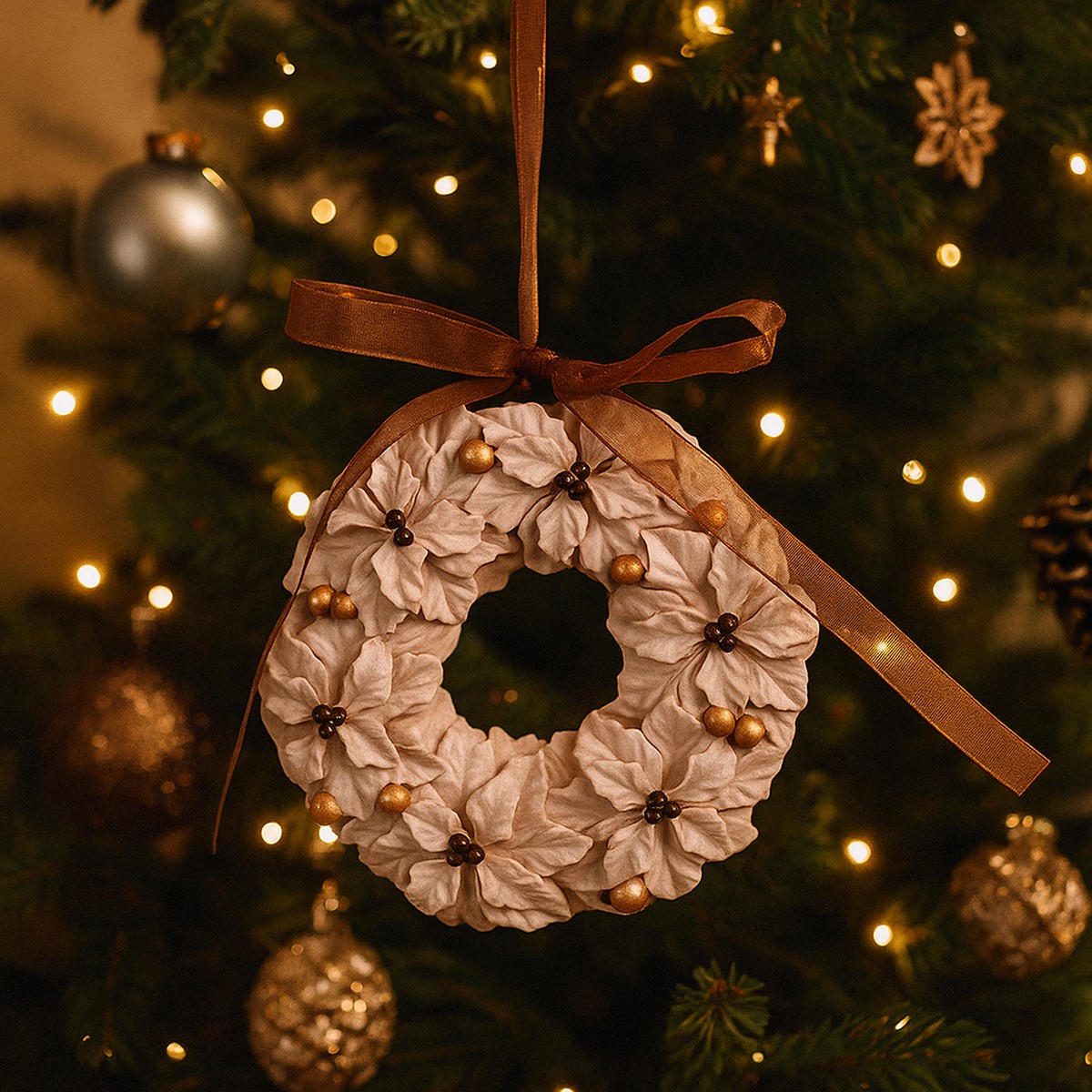 White Wreath Polyresin Tree Ornament 8x1.5x8cm