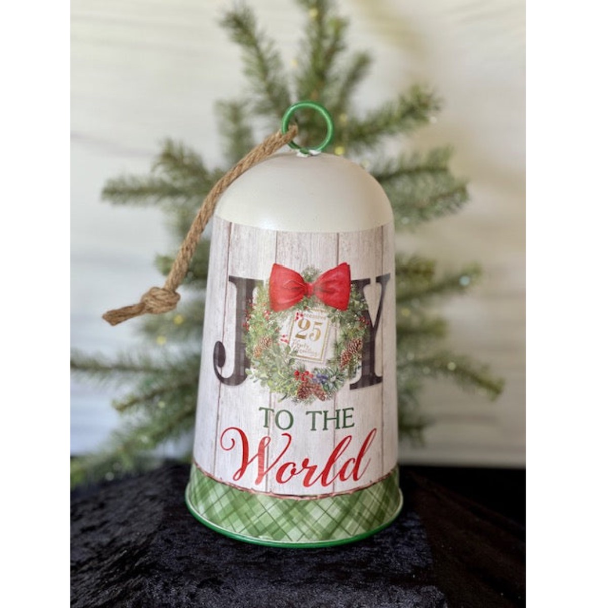 White Metal Bell W/Joy To The World Decal 16x27cm