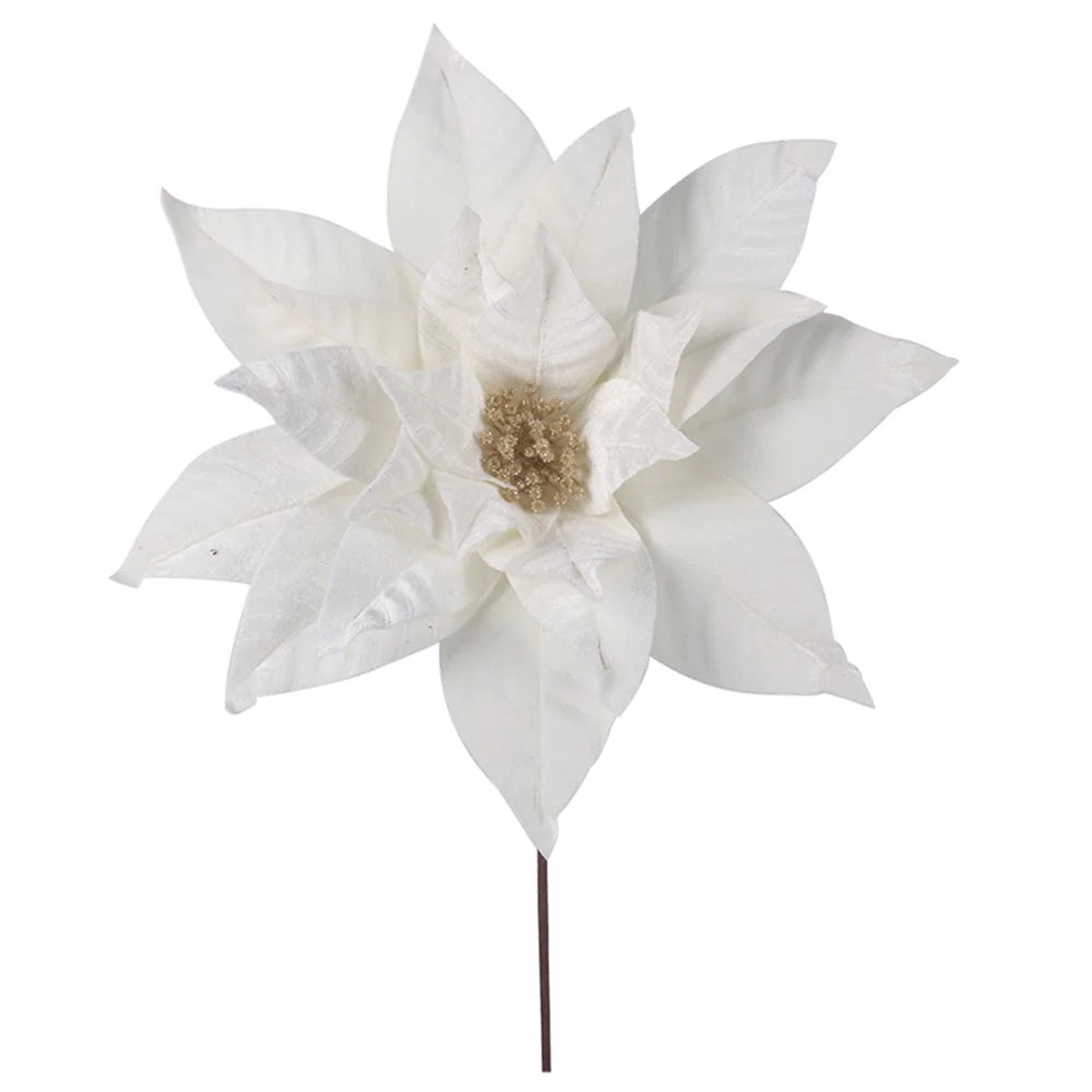 White Velour Poinsettia 45cm W/50cm Stem