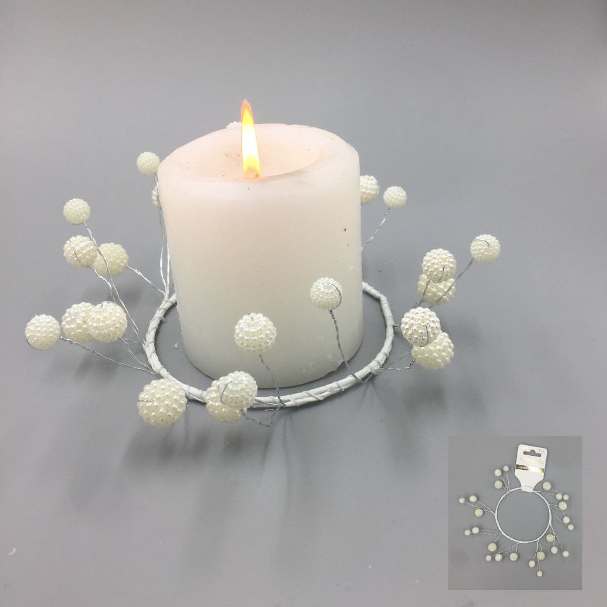 10cm Candle Wreath Ring Ivory White Bead Beaded