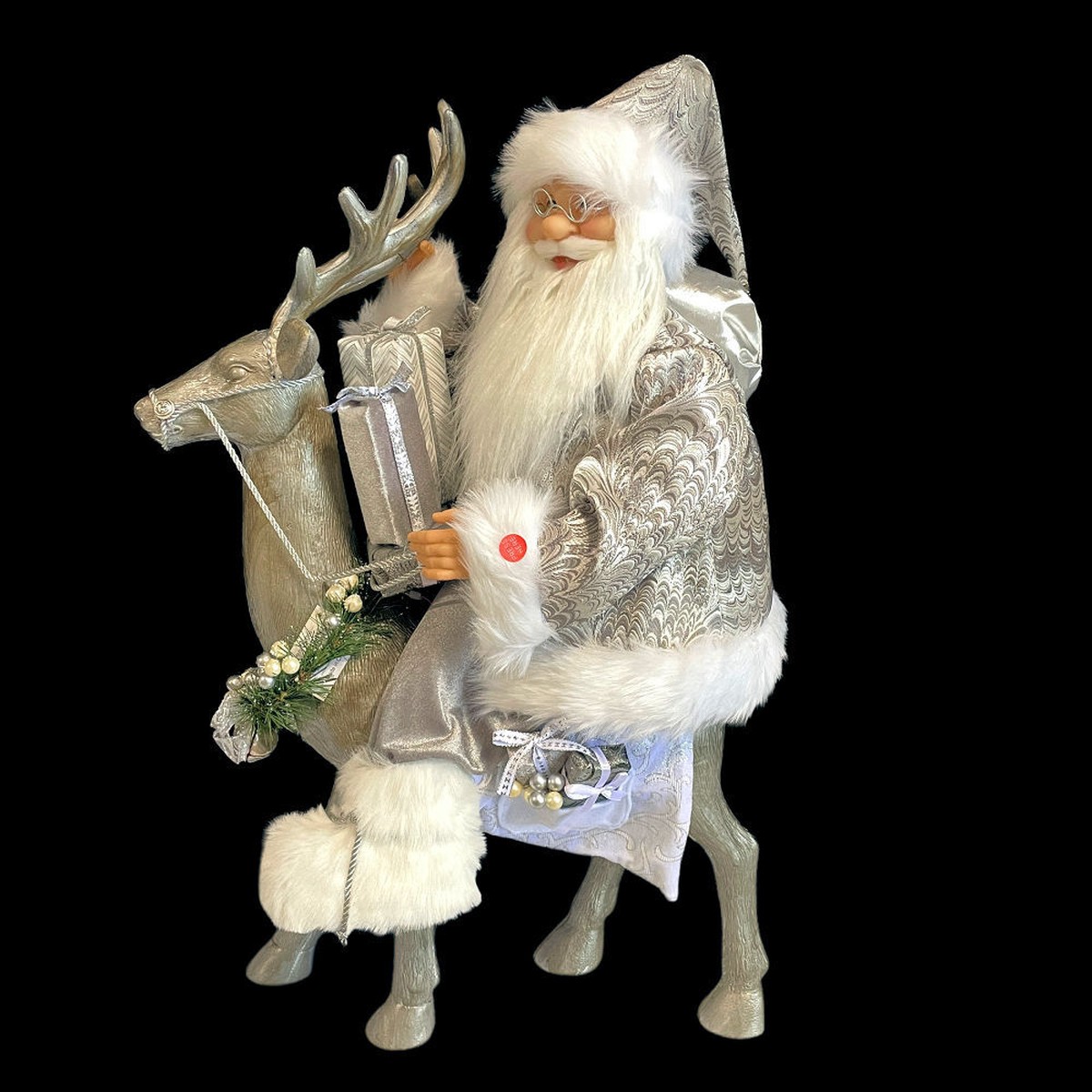 Animated Santa on Reindeer 75cm Silver
