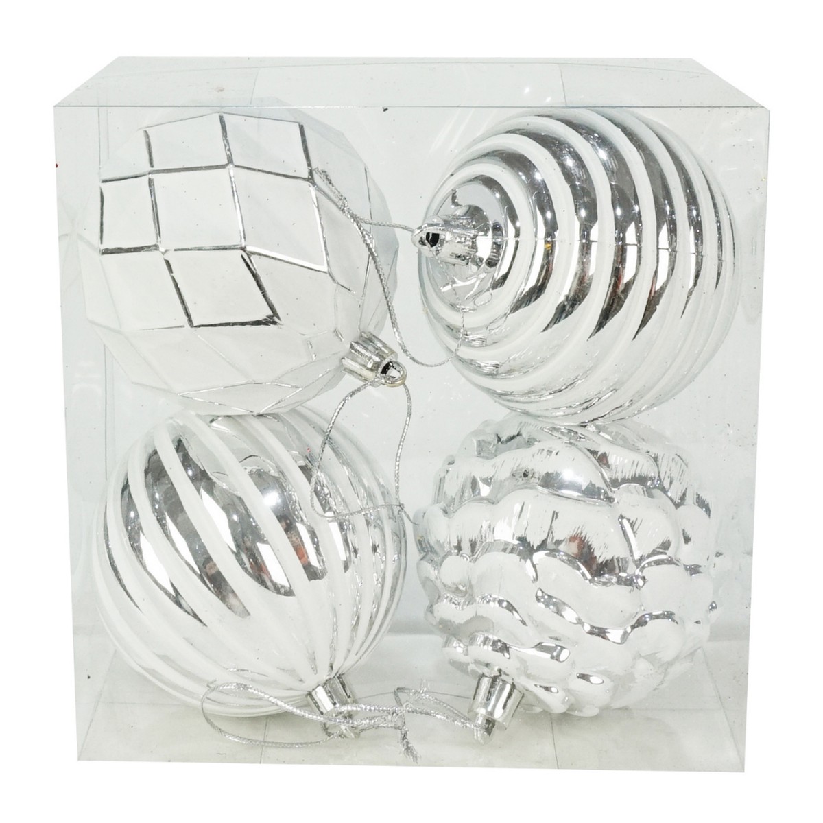 White/Silver Baubles 4pk, 80mm