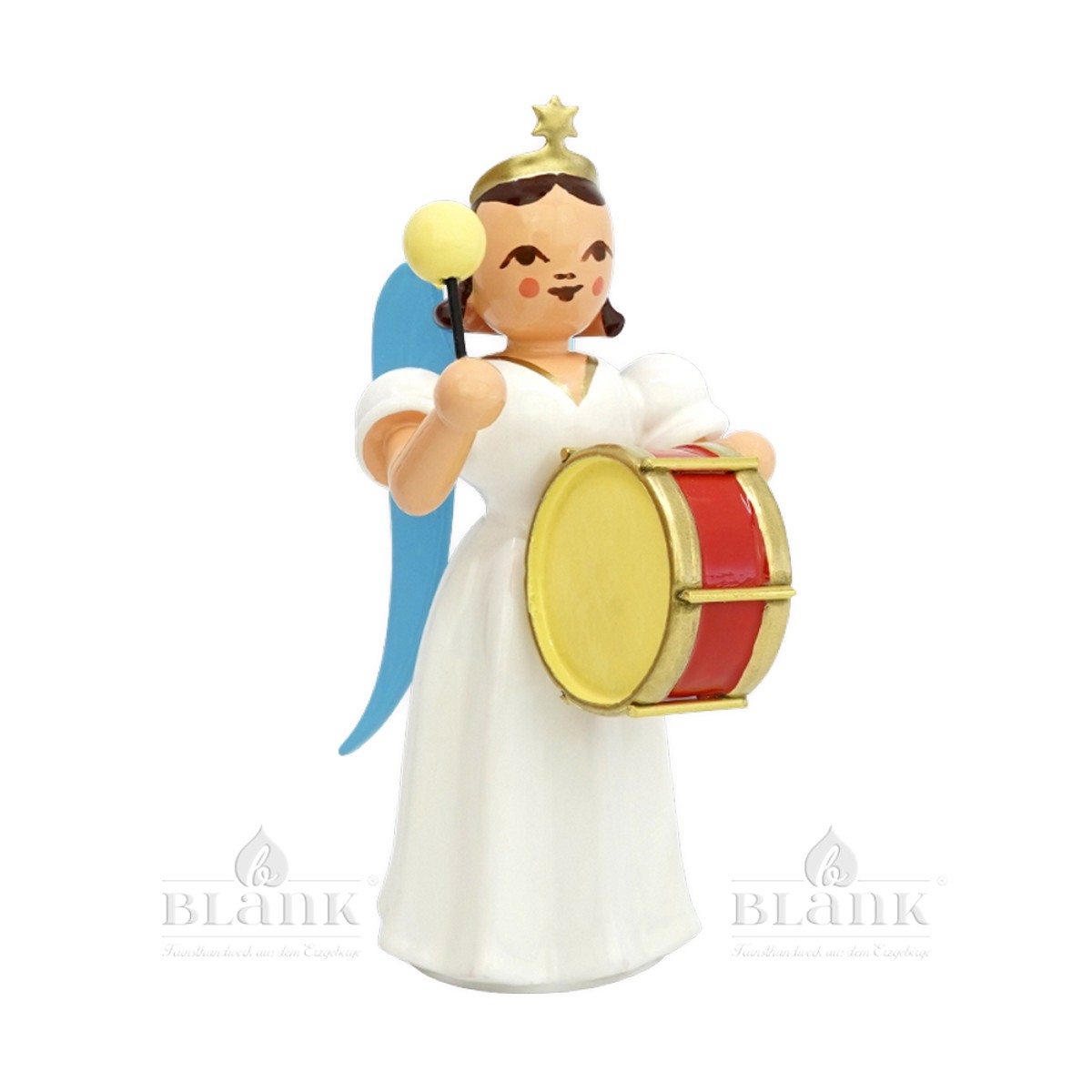 Blank pleated long-skirted angel with drum, colored