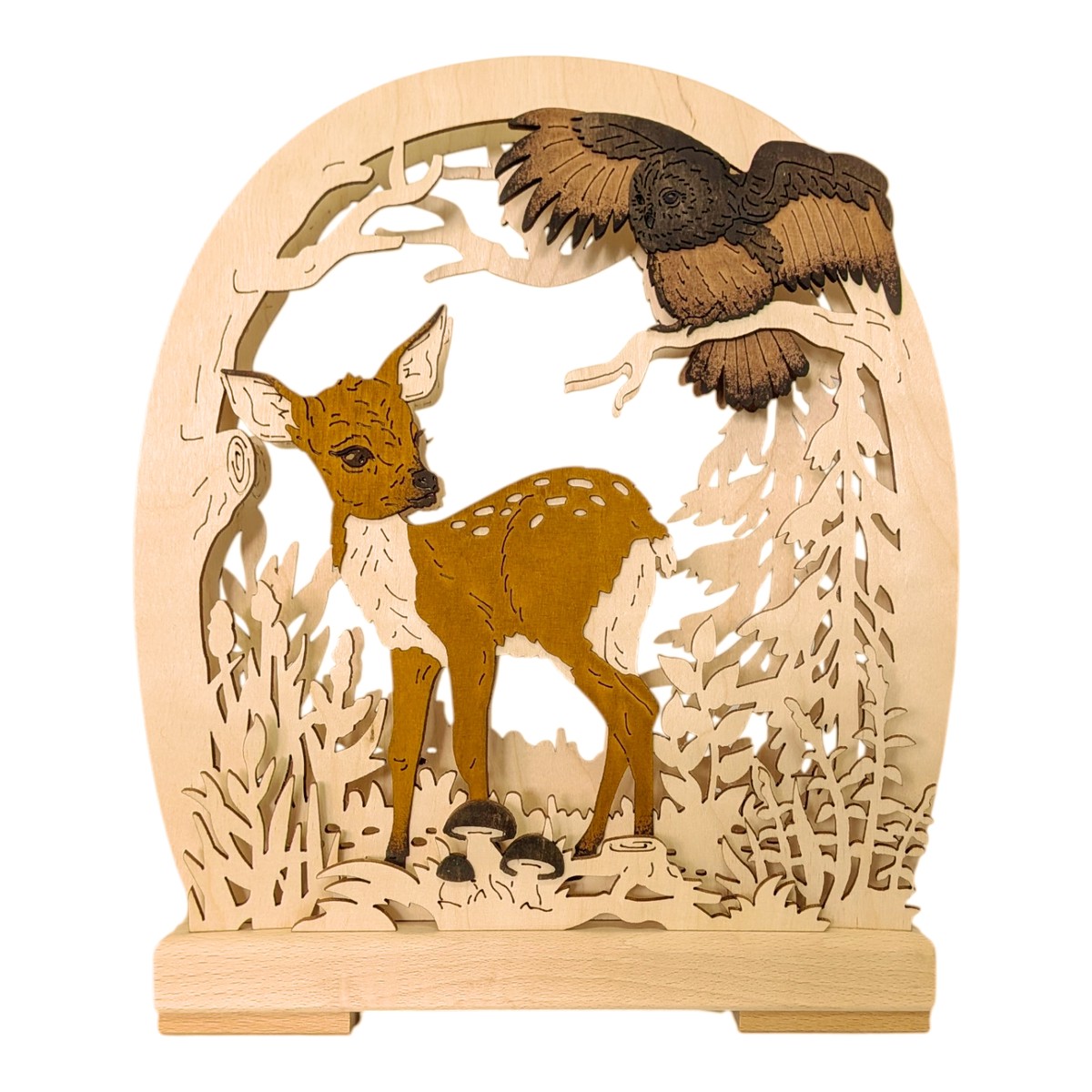 Romantic lamp with fawn and owl