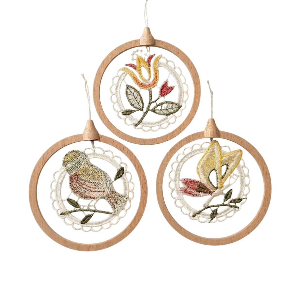 Tree ornament Plauen lace spring, 6-piece set