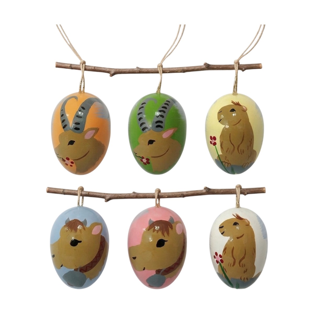 Easter egg decorations, 6-piece set: ibex, cow and marmot