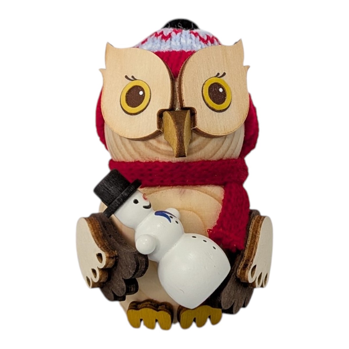 Wooden figure: mini owl with snowman