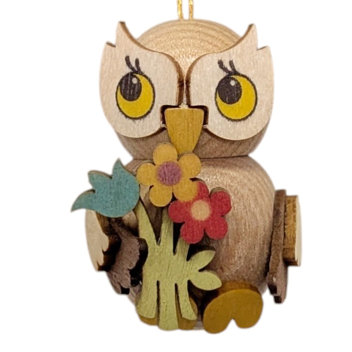 Hanging decoration: Owl chick with a bouquet of flowers