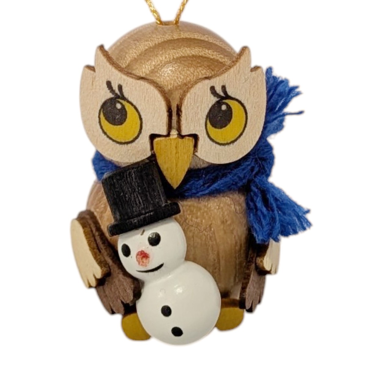Owl Child with Snowman Hanging Ornament