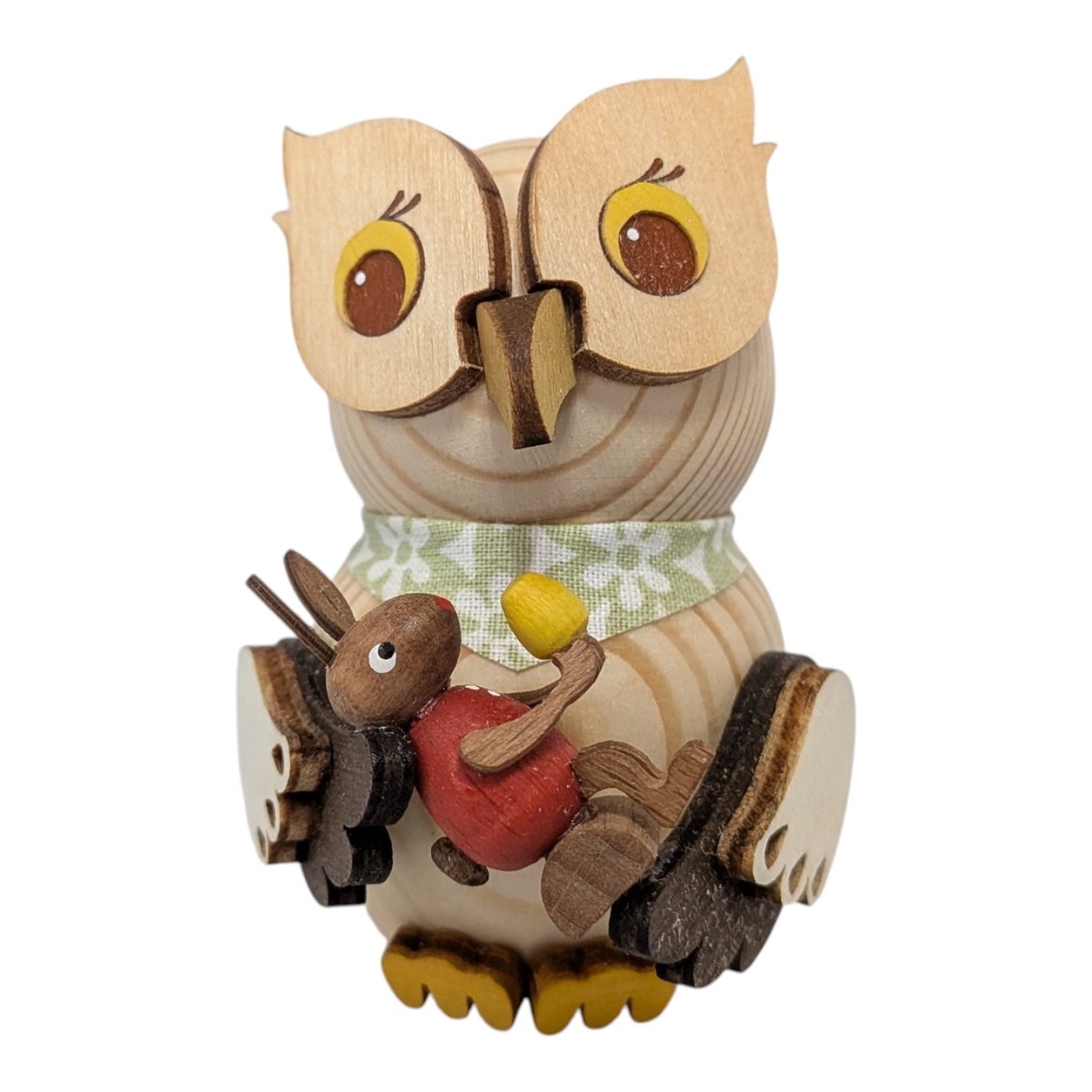 Wooden figure: mini owl with Easter bunny red