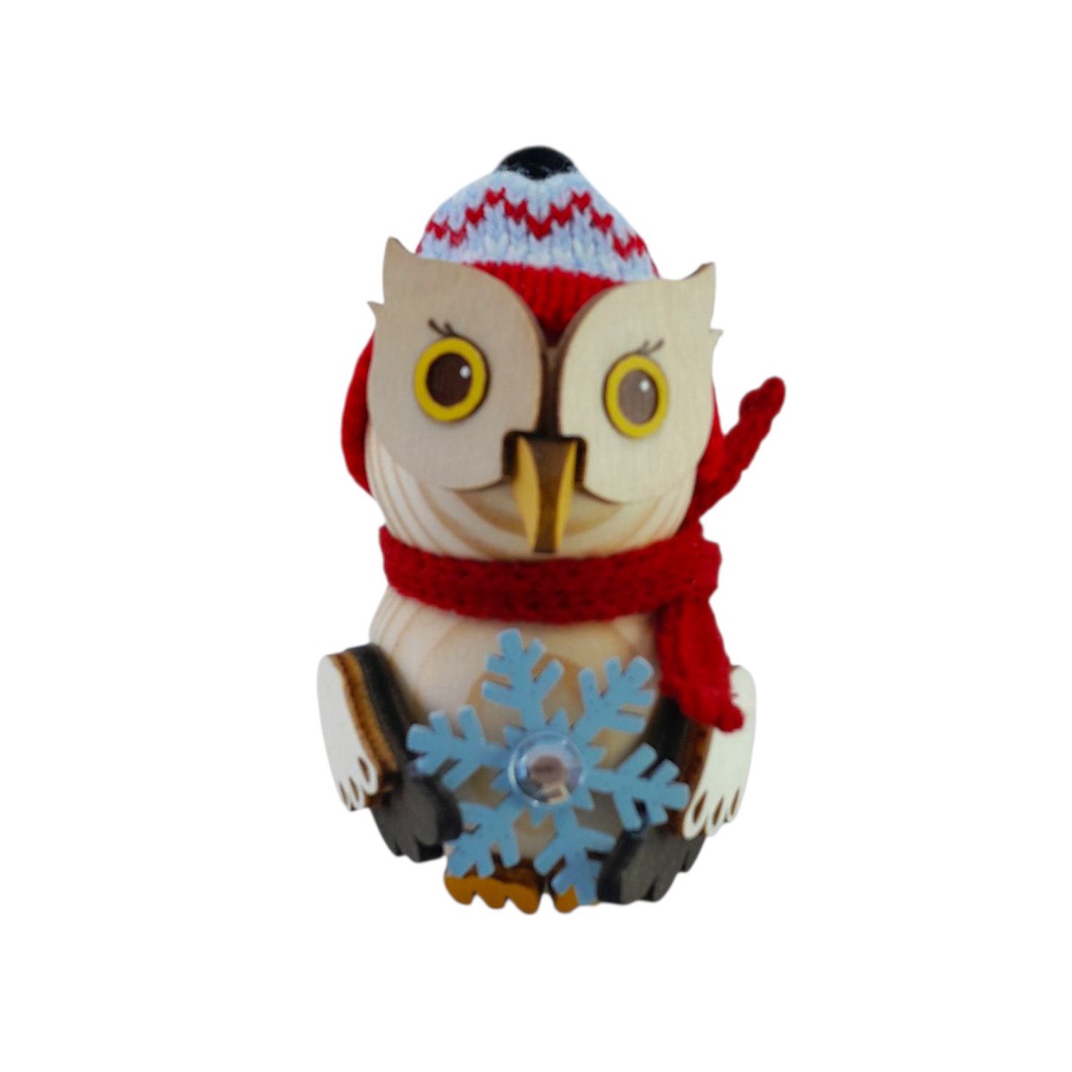 Wooden figure mini owl with snow crystal