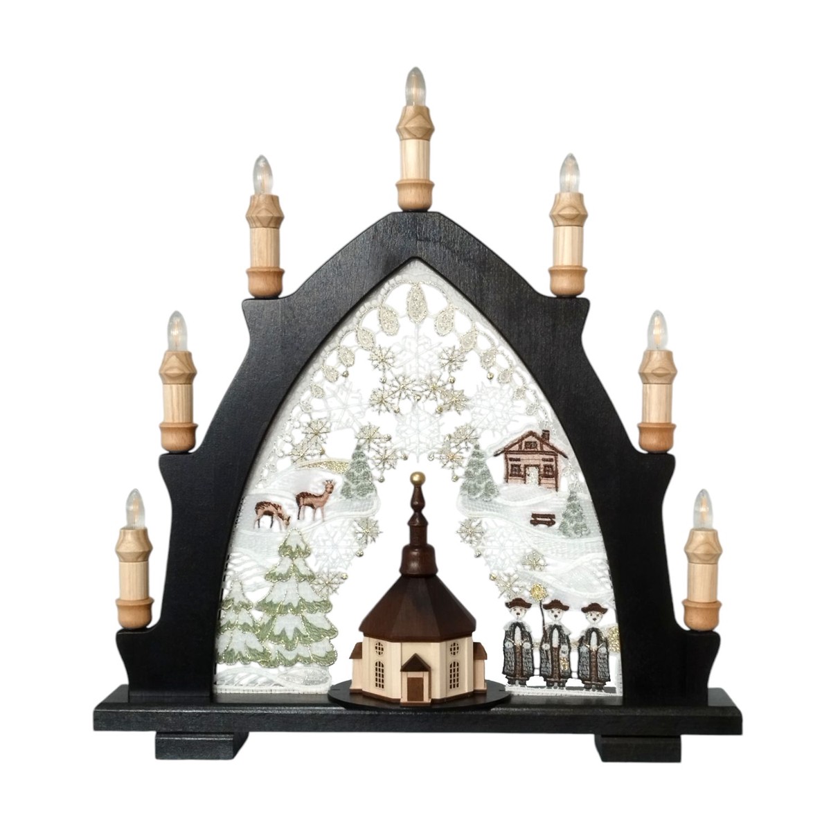 Candle arch Seiffen church brown, with Plauen lace