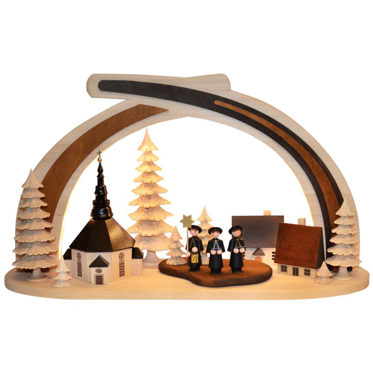 Solid wood arch with Seiffen church and carol singers