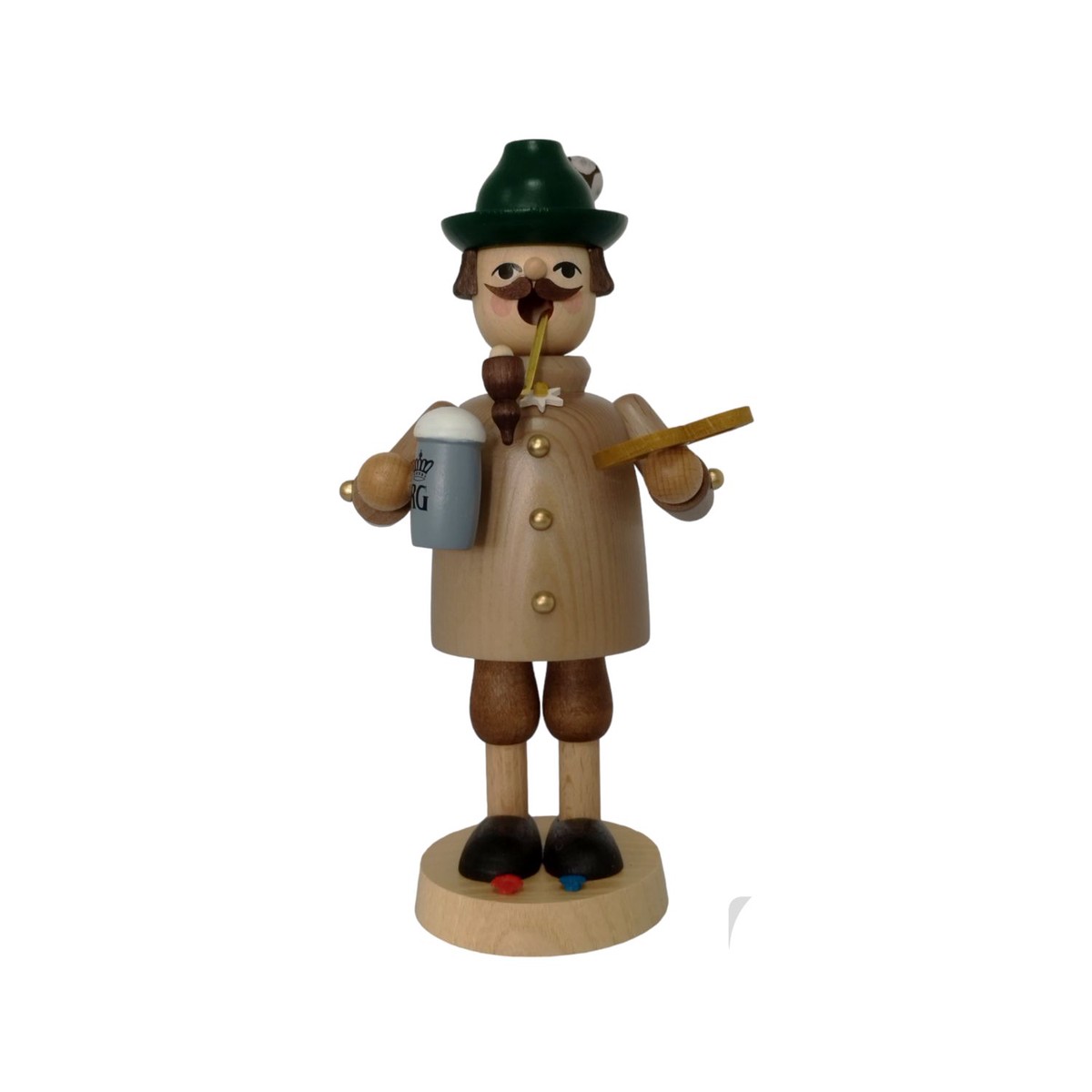 Smoking man Bavarian with pretzel