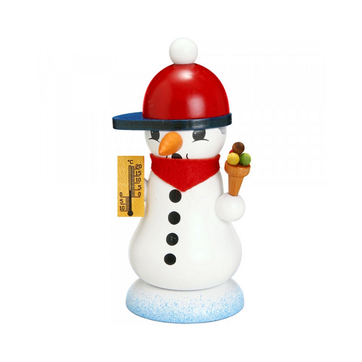 Smoker snowman Schmelzi with ice cream cone