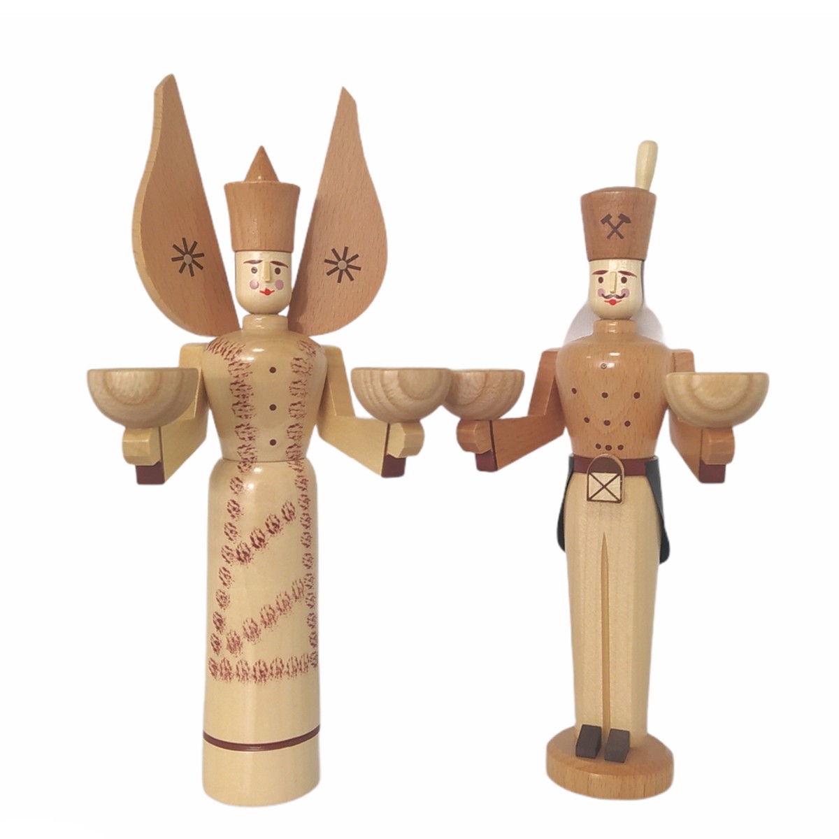 Angel and miner candle holder, natural spotted