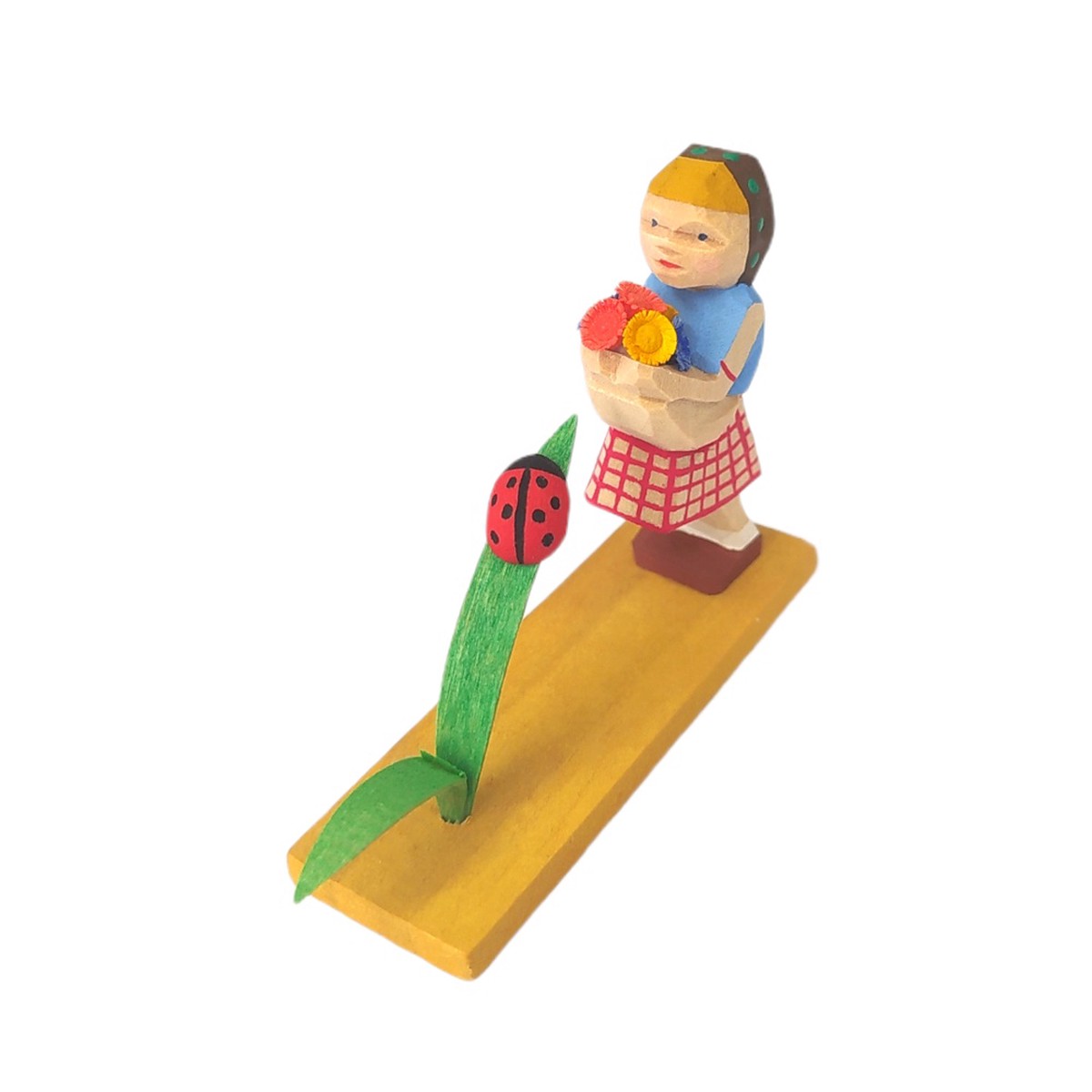 Apron girl with beetle, carved