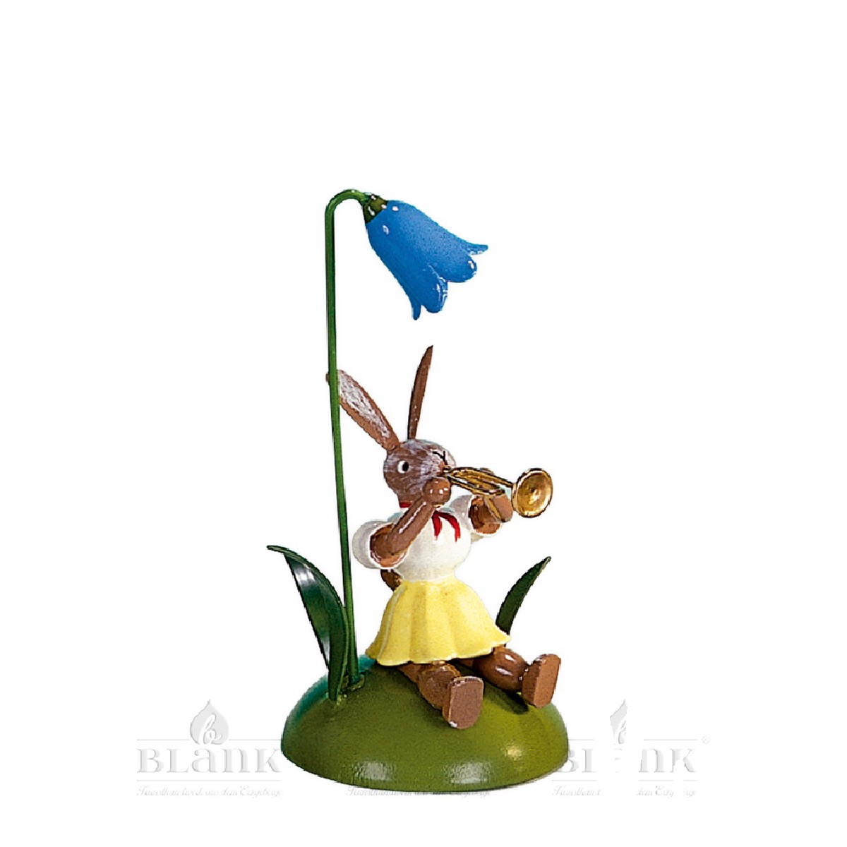 Blank easter bunny sitting with bluebell and trumpet