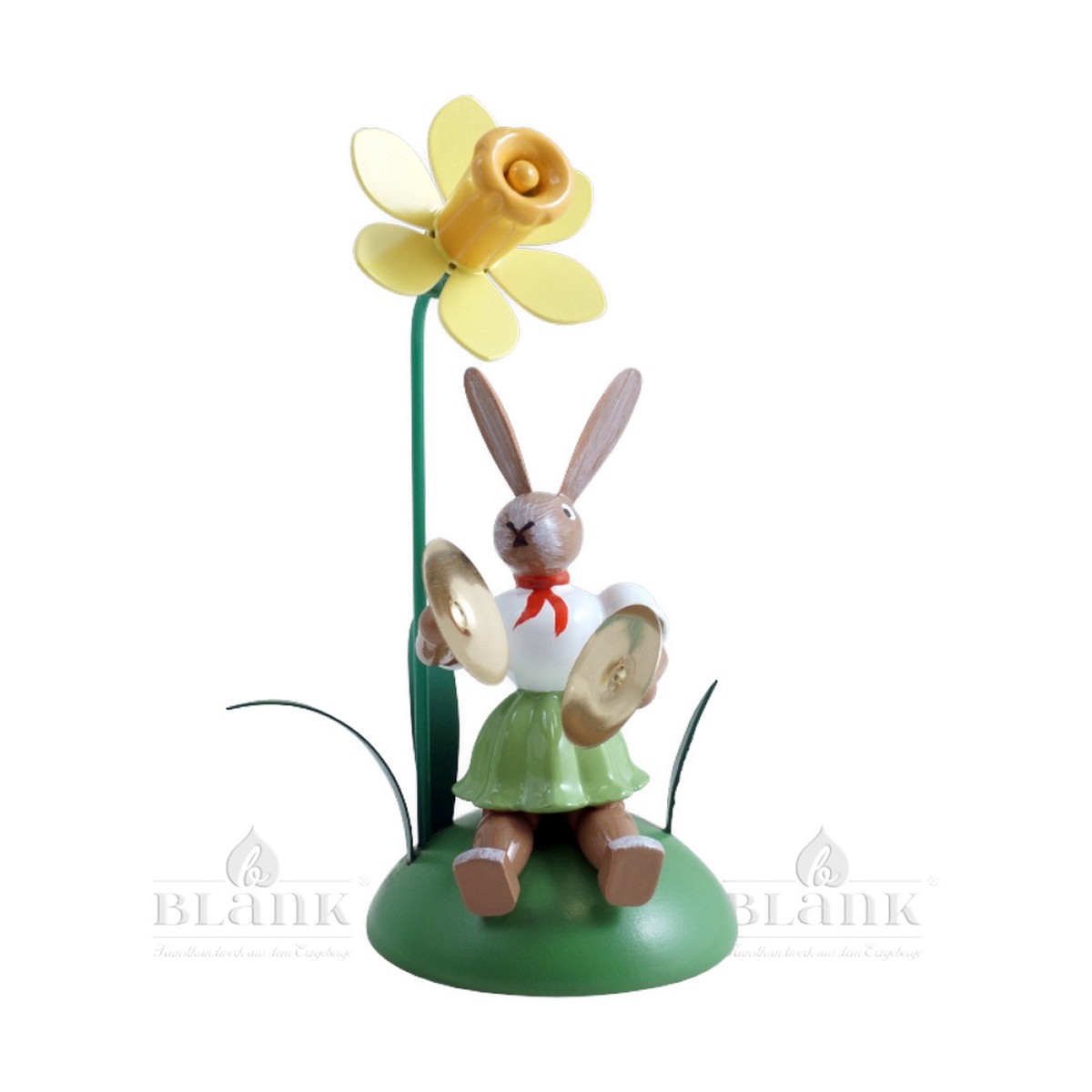 Blank easter bunny sitting with daffodil and basin