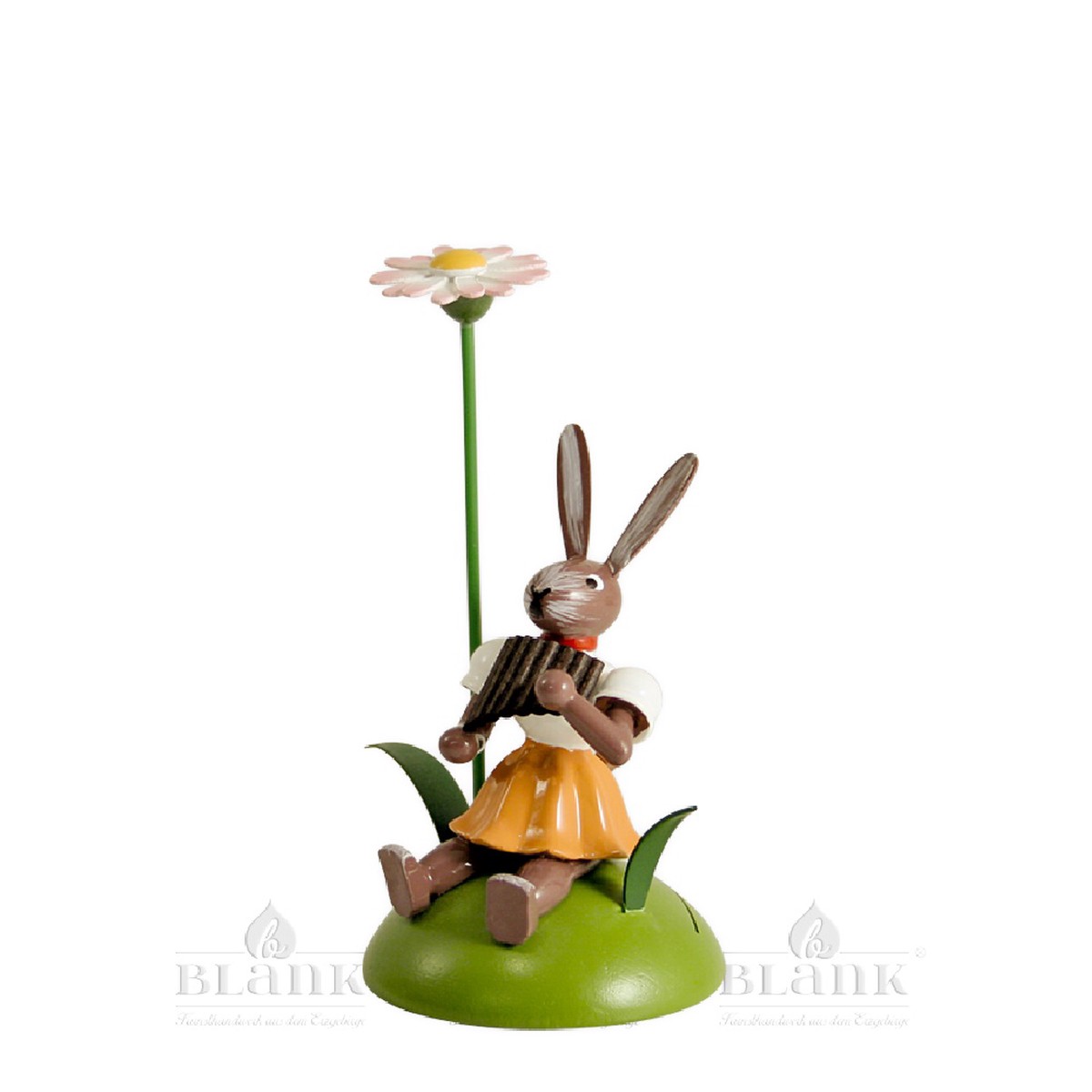 Blank Easter bunny sitting with daisies and pan flute