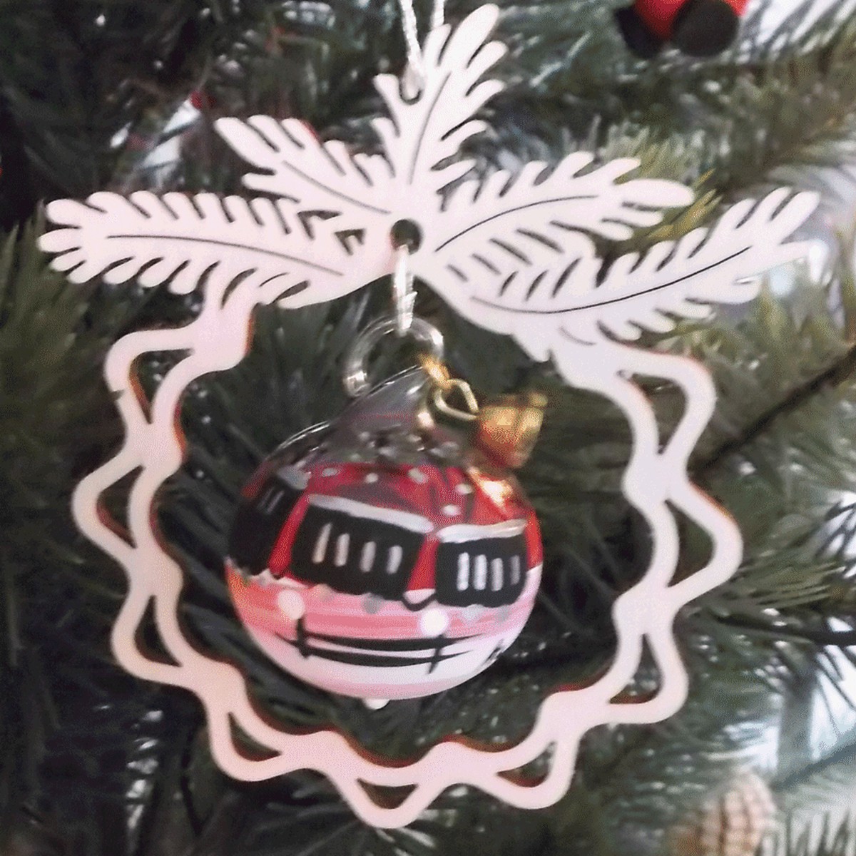 Tree decoration glass ball railway, in the branch