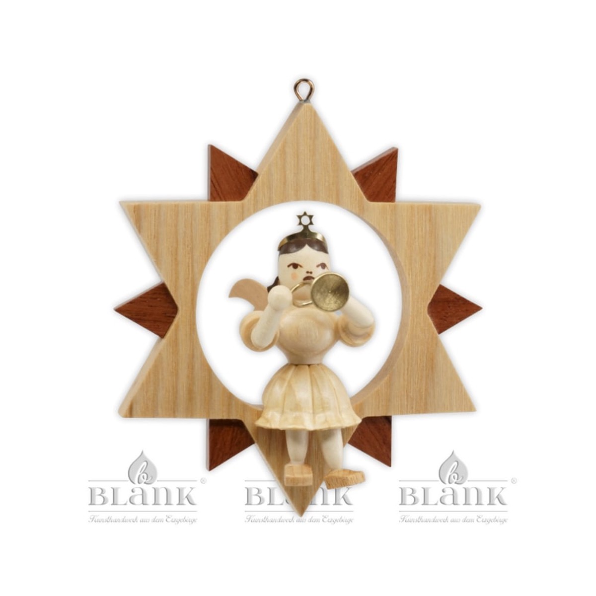 Blank angel in star with trumpet