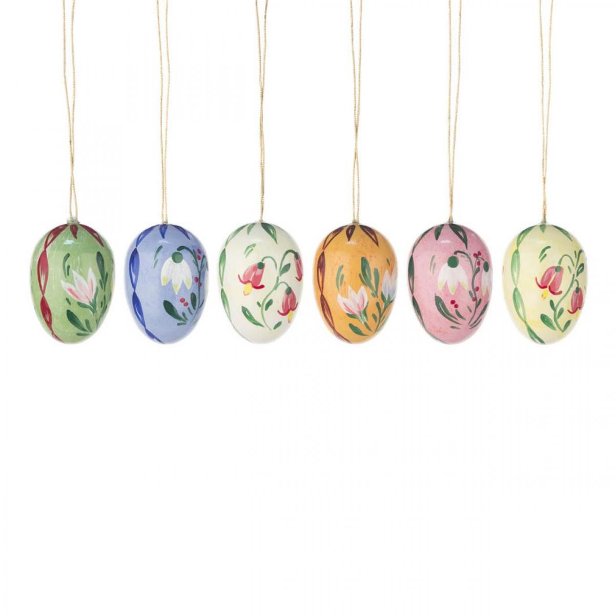 6 Ostereier, Holzeier mit Blumenmotiven