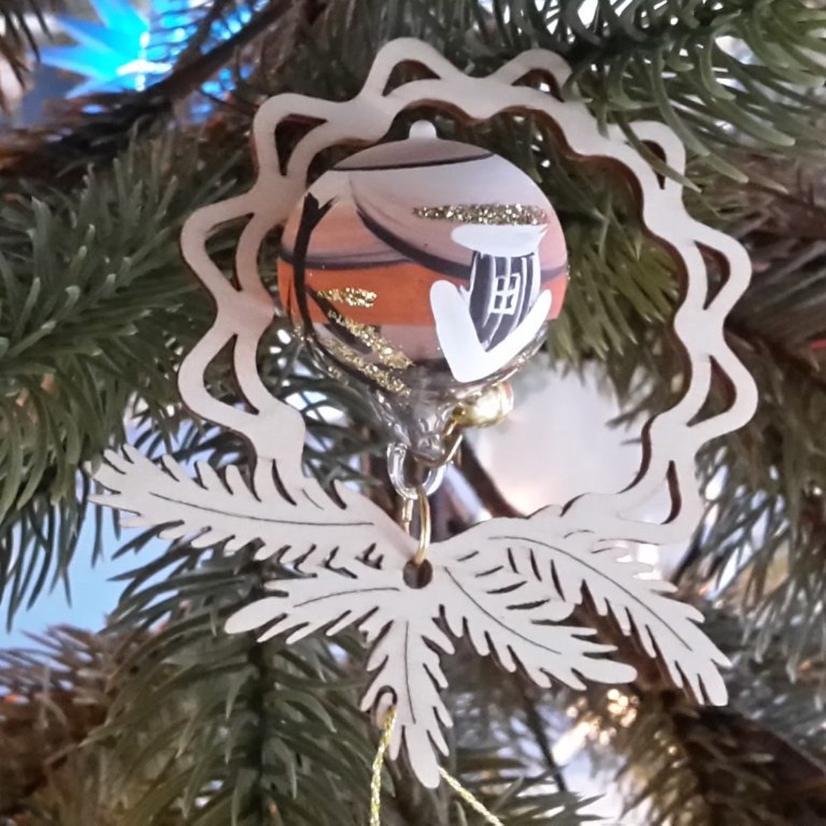 tree decoration glas ball, hand painted, gold rain