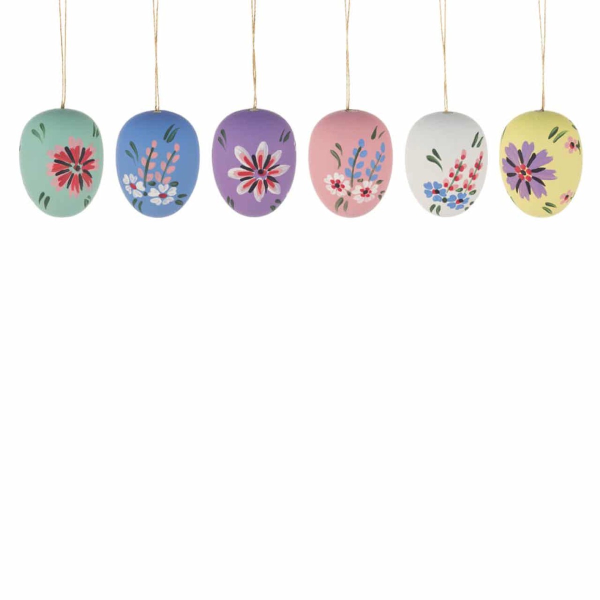 6 Easter eggs, wooden eggs with flowers, 4cm
